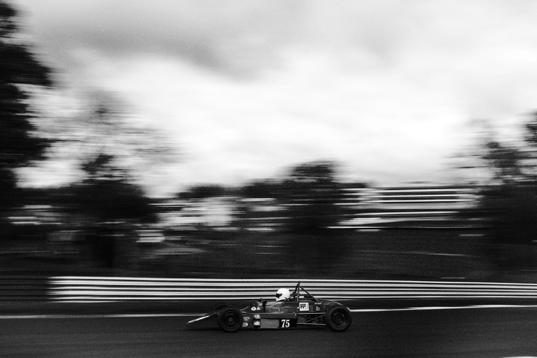Harrison Morrow car #75 — B&W panning shot