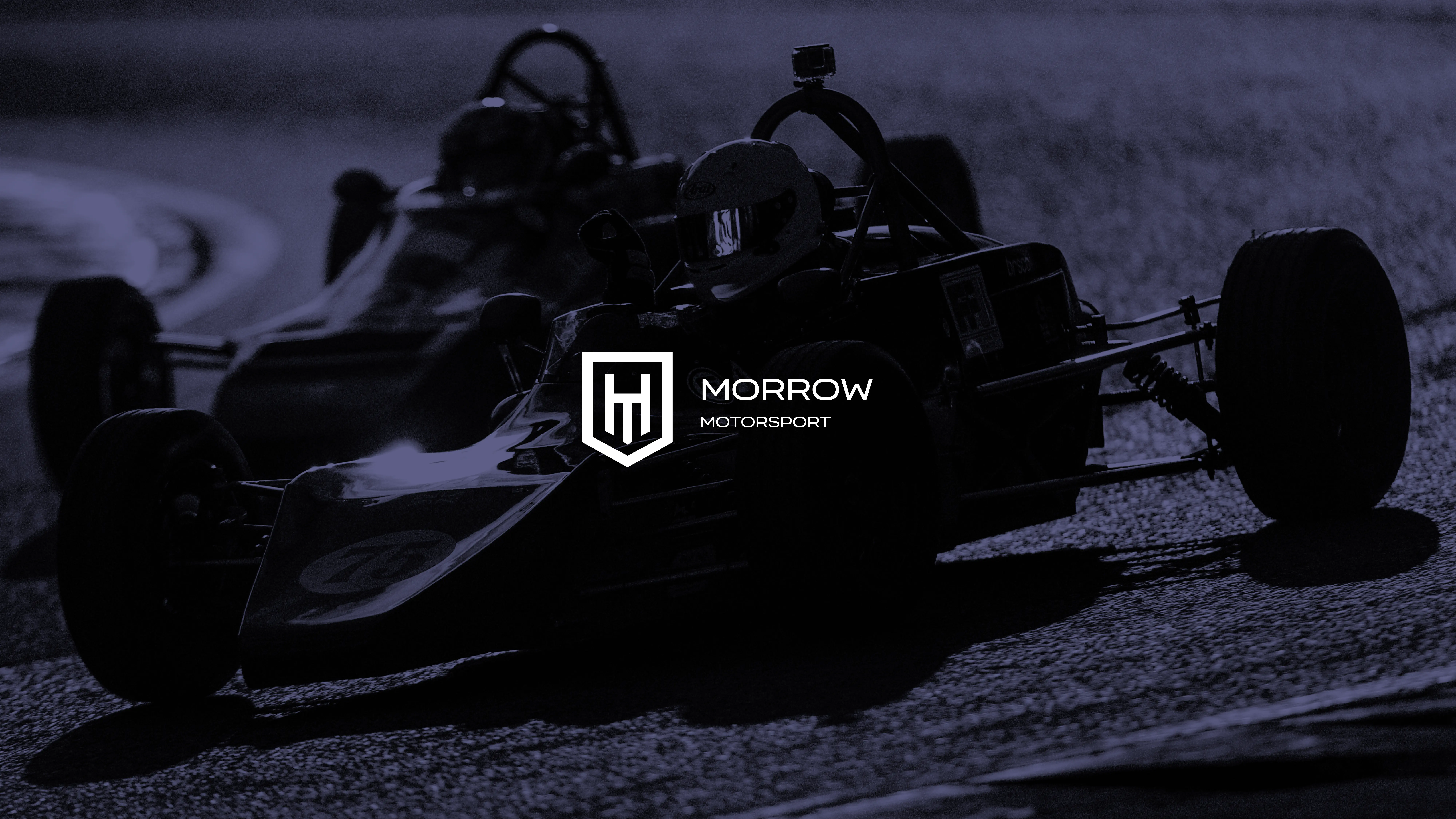 Social media template — race shot with navy overlay and logomark
